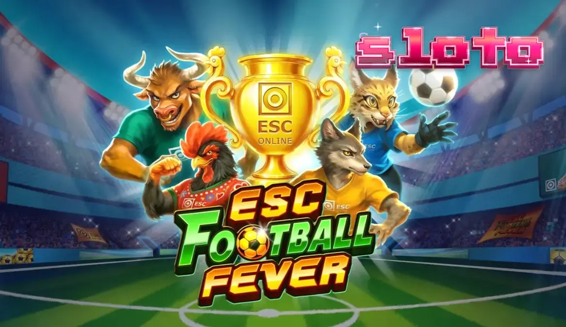 Tampilan visual slot ESC Football Fever dengan latar belakang stadion yang megah